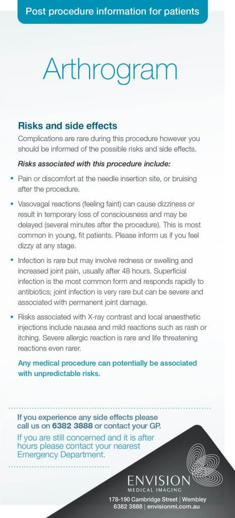 Information card Post Procedure Arthrogram