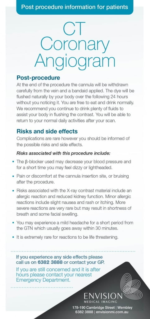 Information Card for Post-Procedure-CT-Coronary-Angiogram